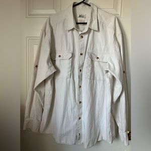 Vintage REI Button Shirt Men's XL Beige Long Sleeve 100% Cotton
